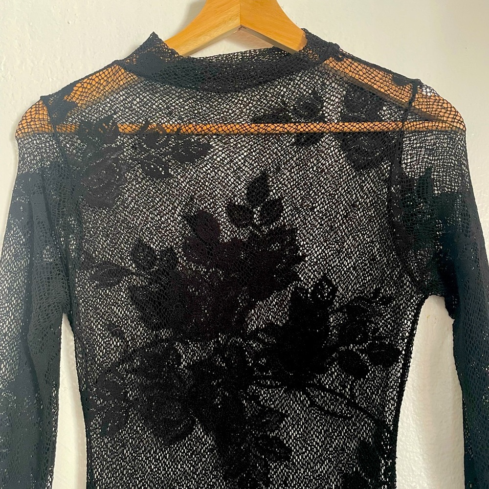 Floral Fishnet long sleeve lingerie dress.